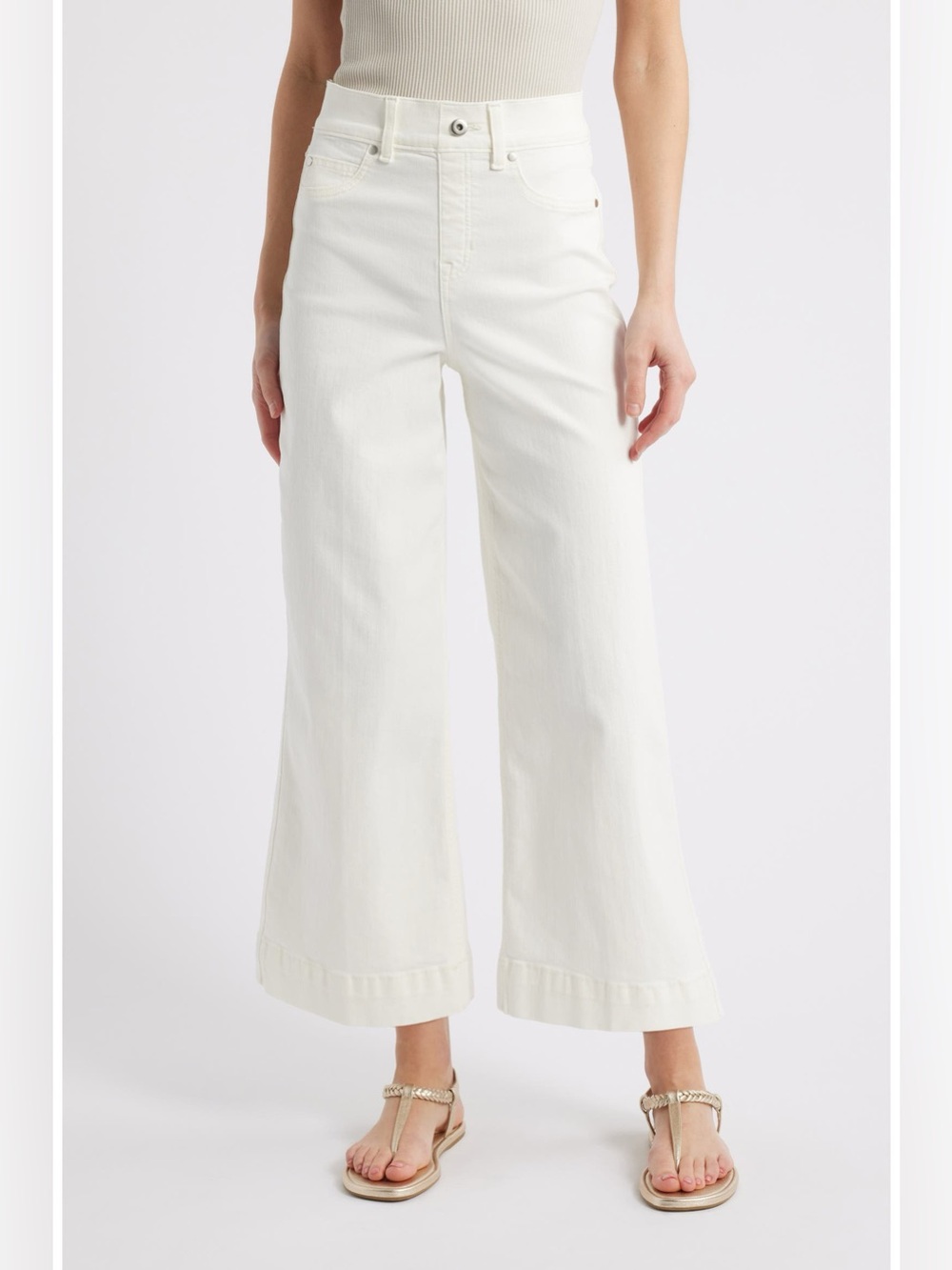 SPANX Shape EveryWear Cropped Wide Leg Jeans Chalk Wash White Womens Size Medium